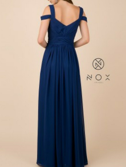 WHITE BURGUNDY BLUE OFF SHOULDER EVENING DRESS - Picture 3 of 7